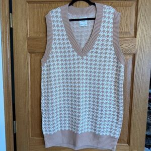 Abercrombie Houndstooth Sweater Dress NWT Tan White V Neck Knit XL